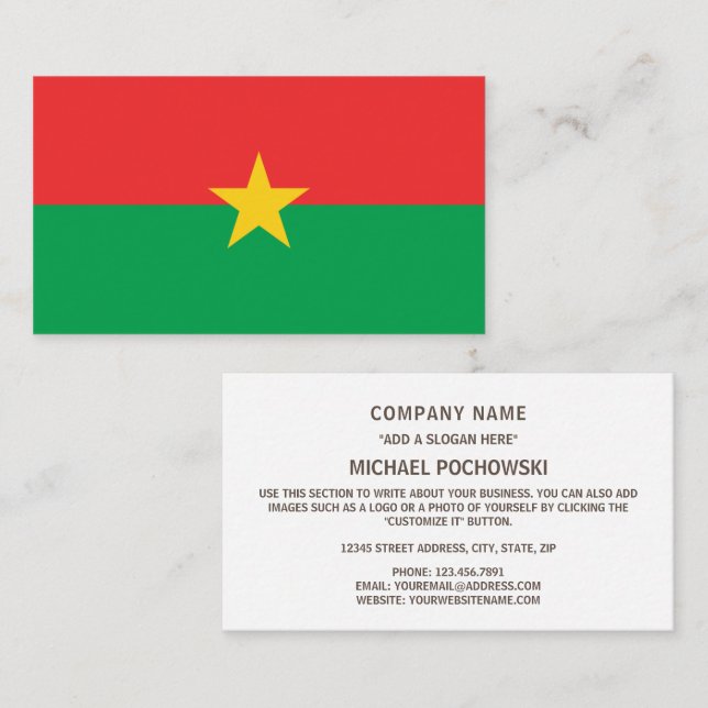 Tarjeta De Visita Bandera burkinesa, bandera de Burkina Faso (Anverso / Reverso)