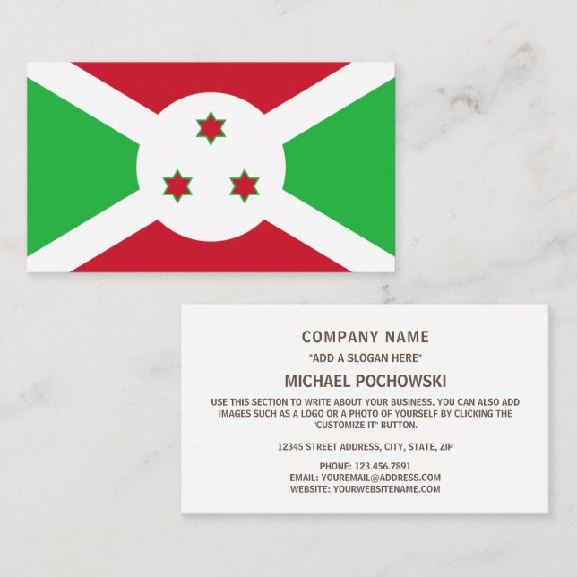 Tarjeta De Visita Bandera burundesa, Bandera de Burundi (Anverso / Reverso)