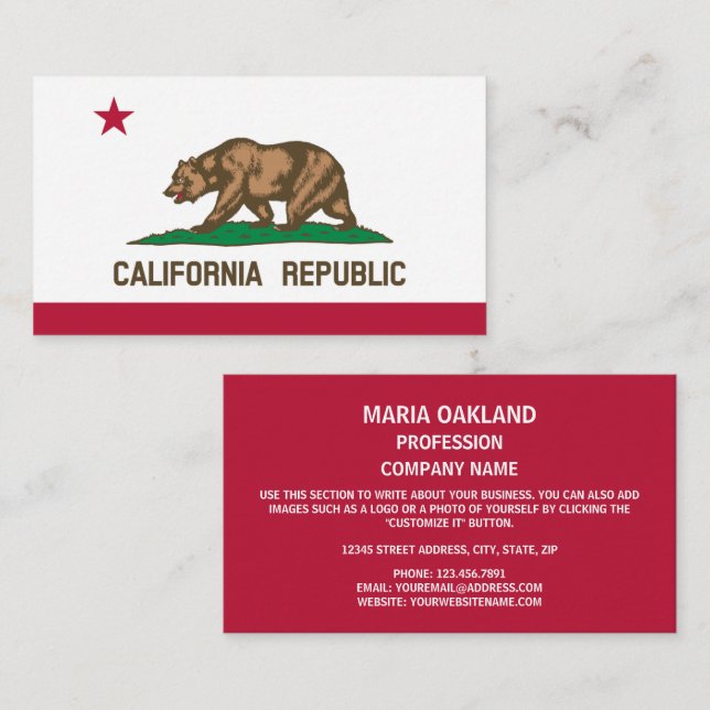 Tarjeta De Visita Bandera californiana, bandera de California (Anverso / Reverso)