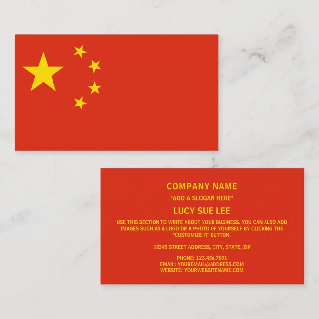 Tarjeta De Visita Bandera china, bandera de China (Anverso / Reverso)