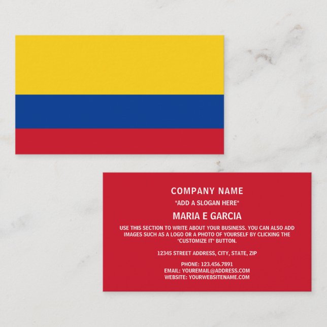 Tarjeta De Visita Bandera colombiana, bandera de Colombia (Anverso / Reverso)