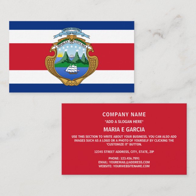 Tarjeta De Visita Bandera costarricense y escudo de armas, bandera c (Anverso / Reverso)