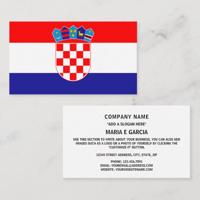 Tarjeta De Visita Bandera croata, bandera de Croacia (Anverso / Reverso)
