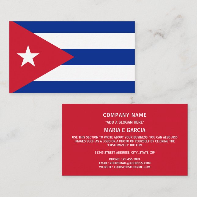 Tarjeta De Visita Bandera cubana, bandera de Cuba (Anverso / Reverso)