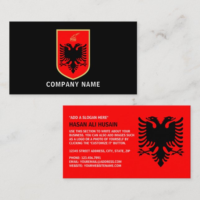 Tarjeta De Visita Bandera de Albania, escudo de armas albanés (Anverso / Reverso)