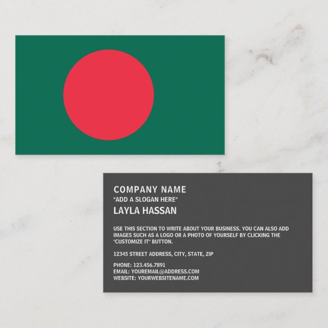 Tarjeta De Visita Bandera de Bangladesh, bandera de Bangladesh (Anverso / Reverso)