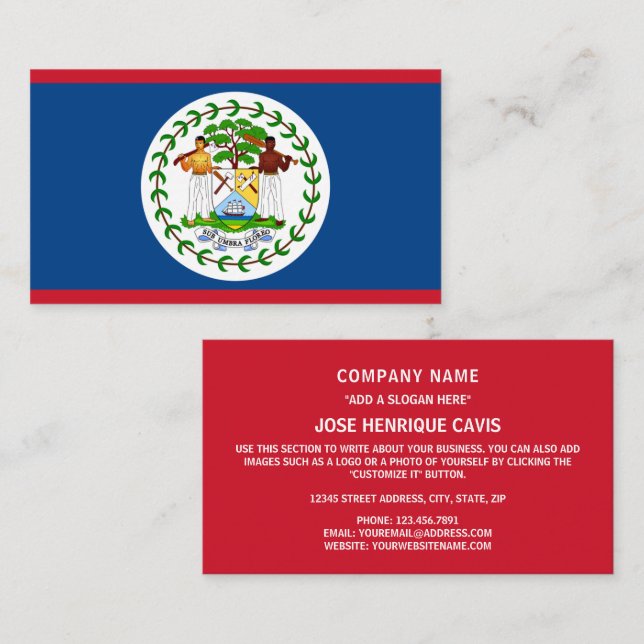 Tarjeta De Visita Bandera de Belice, Bandera de Belice (Anverso / Reverso)