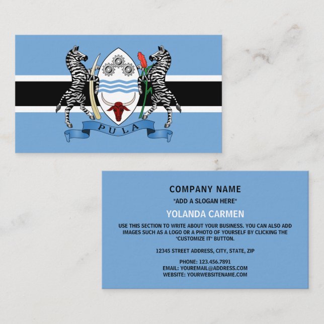 Tarjeta De Visita Bandera de Botswana y escudo de armas, bandera de  (Anverso / Reverso)