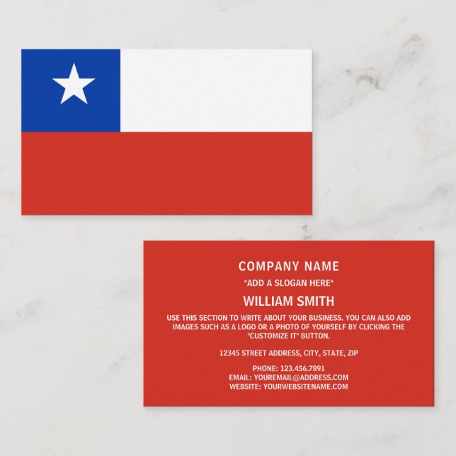 Tarjeta De Visita Bandera de Chile (Anverso / Reverso)