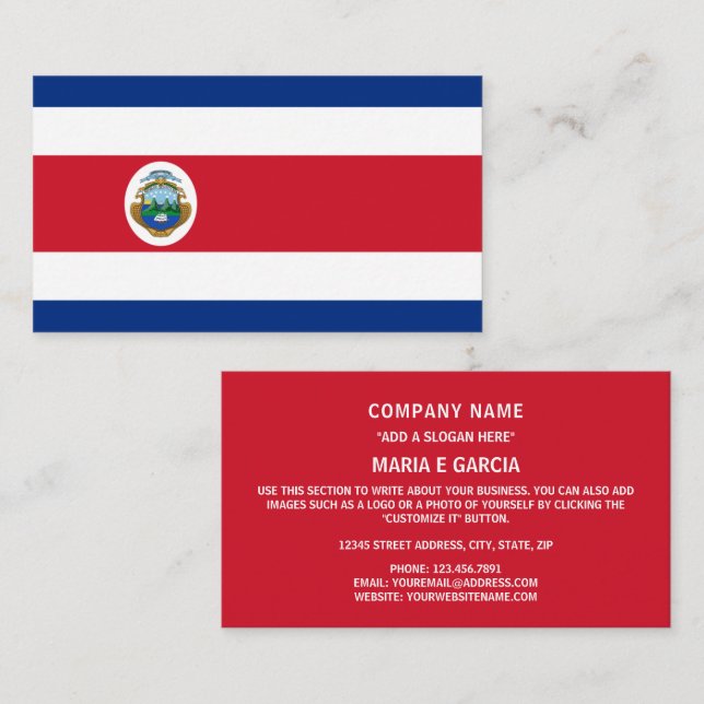 Tarjeta De Visita Bandera de Costa Rica, Bandera de Costa Rica (Anverso / Reverso)
