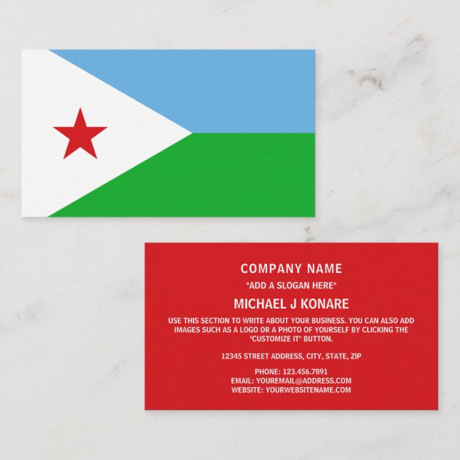 Tarjeta De Visita Bandera de Djibouti, Bandera de Djibouti (Anverso / Reverso)