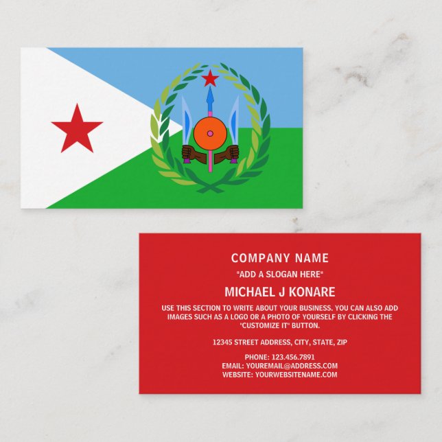Tarjeta De Visita Bandera de Djibouti y escudo de armas, Bandera de  (Anverso / Reverso)