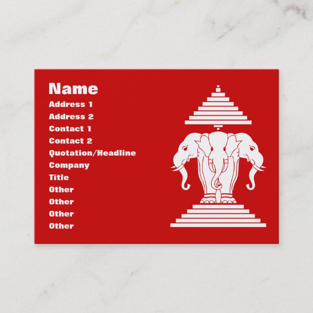 Tarjeta De Visita Bandera de Erawan Three Heheed Elephant Lao/Laos (Anverso)