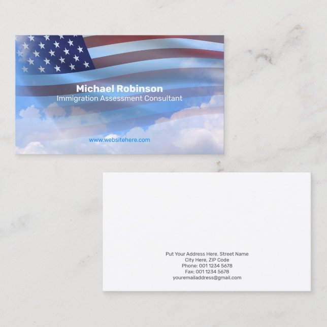 Tarjeta De Visita Bandera de Estados Unidos en bello paisaje nublado (Anverso / Reverso)