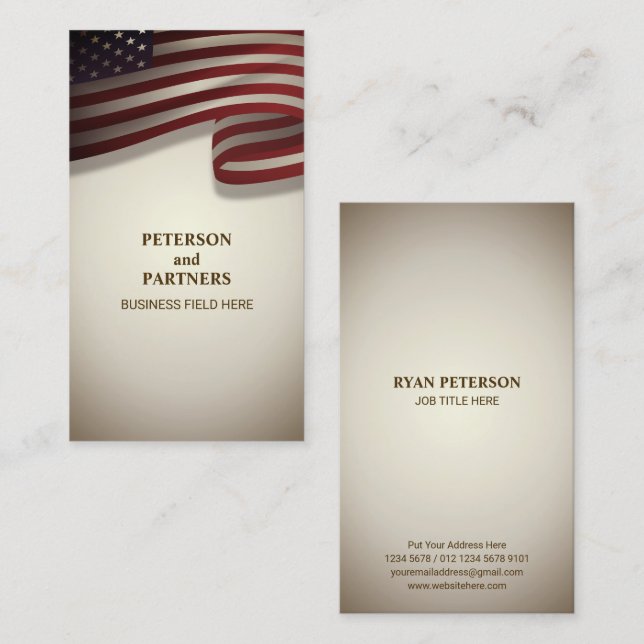 Tarjeta De Visita Bandera de Estados Unidos | Vertical | Fondo de ép (Anverso / Reverso)