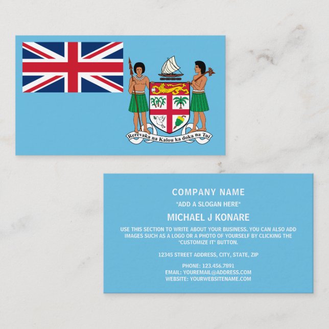 Tarjeta De Visita Bandera de Fiji y escudo de armas, bandera de Fiji (Anverso / Reverso)