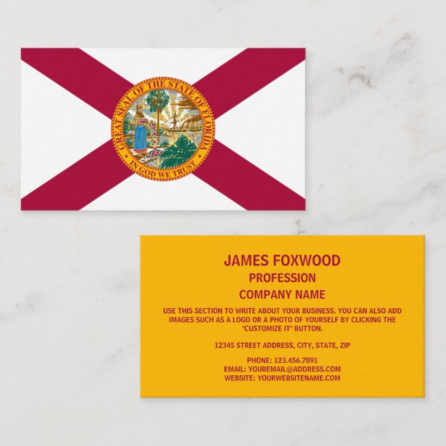 Tarjeta De Visita Bandera de Florida, Bandera de Florida (Anverso / Reverso)