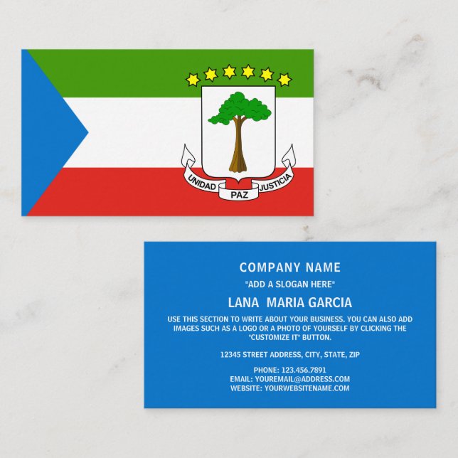 Tarjeta De Visita Bandera de Guinea Ecuatorial y escudo de armas (Anverso / Reverso)