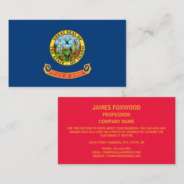 Tarjeta De Visita Bandera de Idahoan, Bandera de Idaho (Anverso / Reverso)