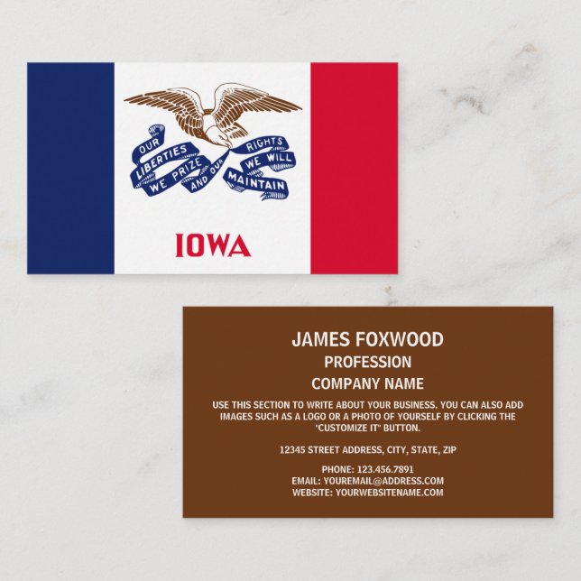 Tarjeta De Visita Bandera de Iowan, Bandera de Iowa (Anverso / Reverso)