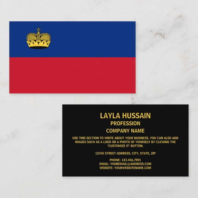 Tarjeta De Visita Bandera de Liechtenstein, pabellón de Liechtenstei (Anverso / Reverso)