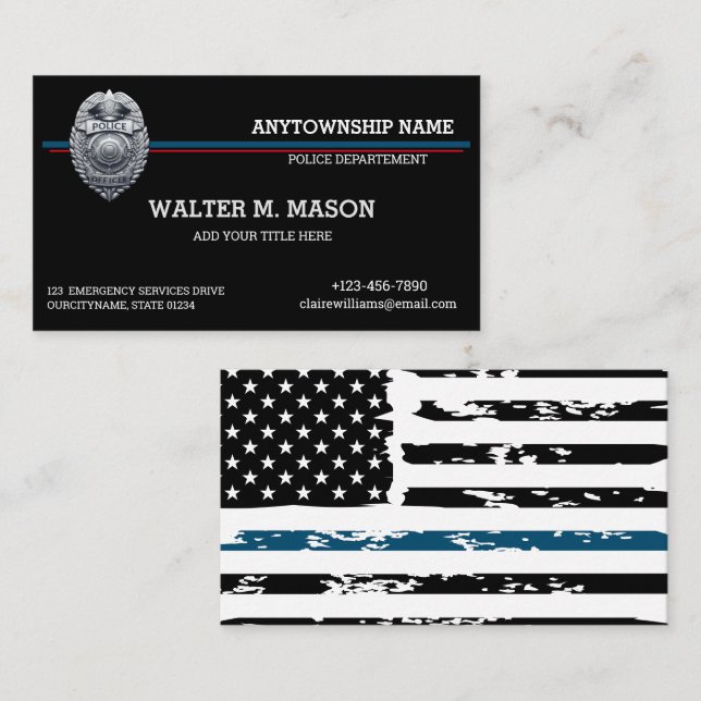 Tarjeta De Visita Bandera de los Estados Unidos: oficial de policía  (Anverso / Reverso)
