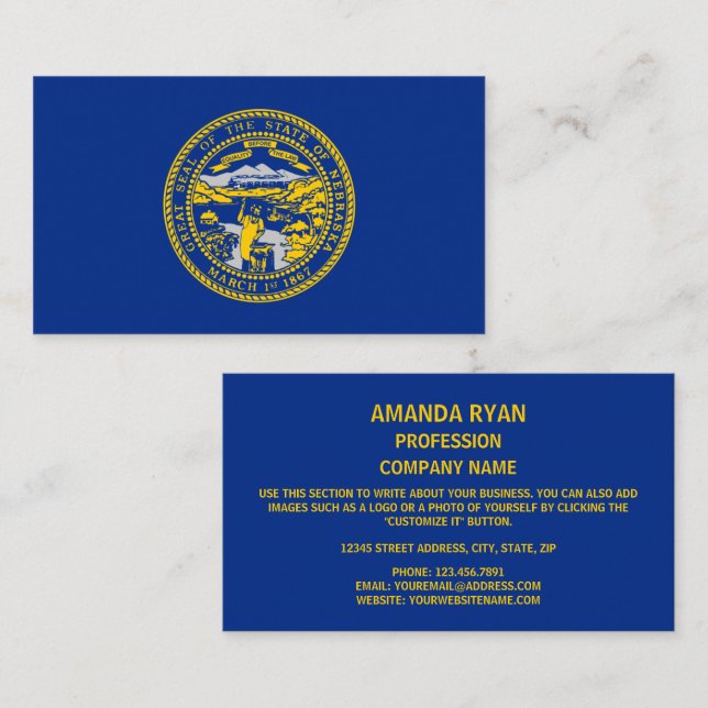 Tarjeta De Visita Bandera de Nebraska, Bandera de Nebraska (Anverso / Reverso)