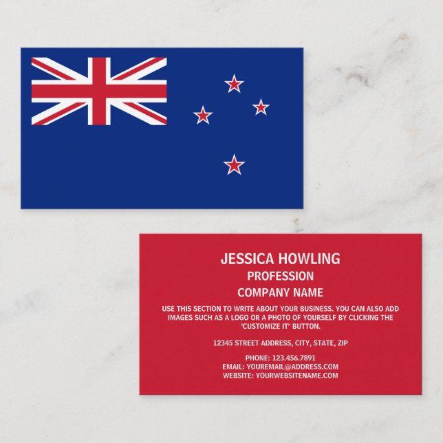 Tarjeta De Visita Bandera de Nueva Zelandia, Bandera de Nueva Zeland (Anverso / Reverso)