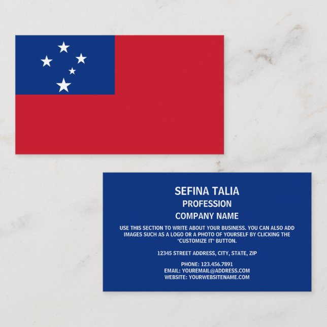 Tarjeta De Visita Bandera de Samoa, pabellón de Samoa (Anverso / Reverso)