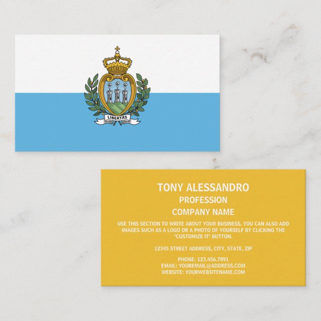 Tarjeta De Visita Bandera de San Marino, pabellón de San Marino (Anverso / Reverso)
