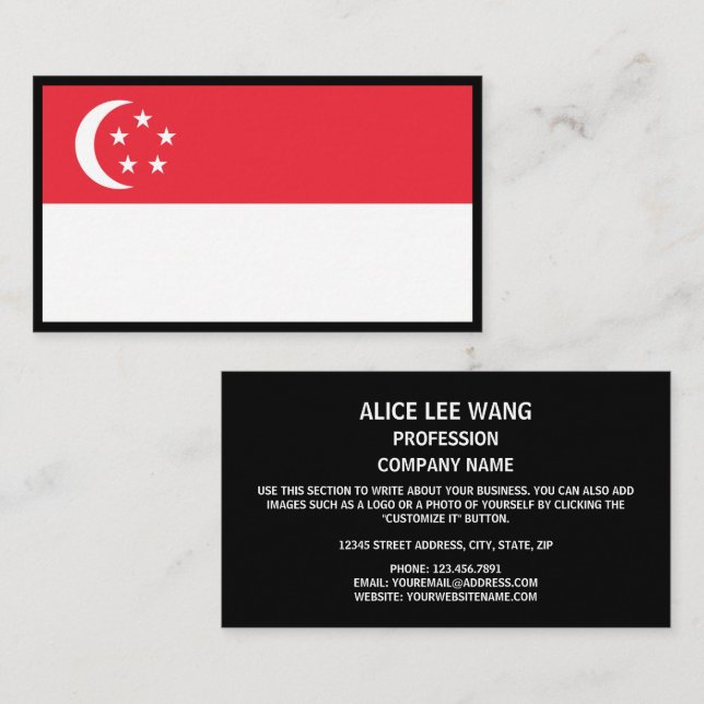 Tarjeta De Visita Bandera de Singapur, bandera de Singapur (Anverso / Reverso)