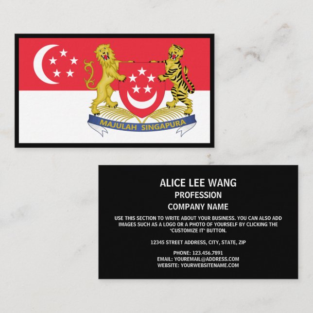 Tarjeta De Visita Bandera de Singapur y escudo de armas, bandera de  (Anverso / Reverso)