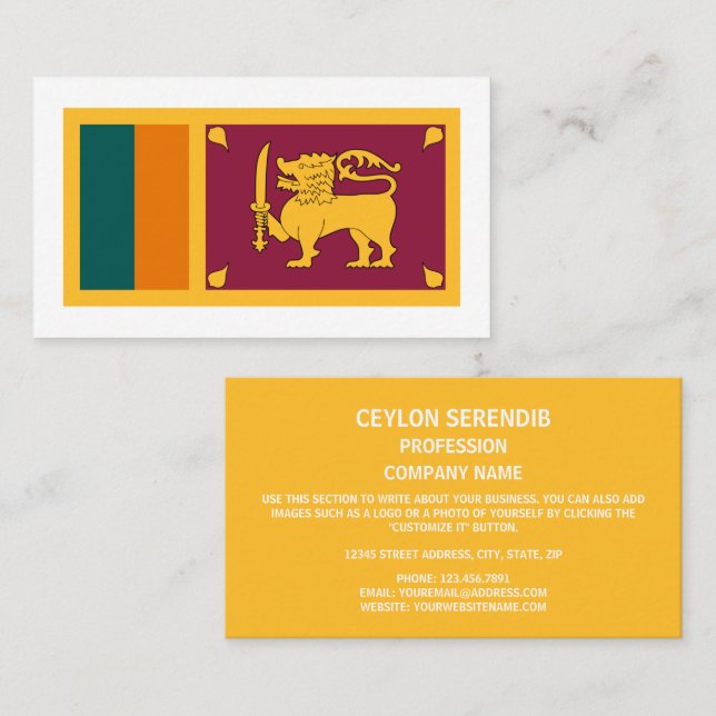 Tarjeta De Visita Bandera de Sri Lanka, bandera de Sri Lanka (Anverso / Reverso)