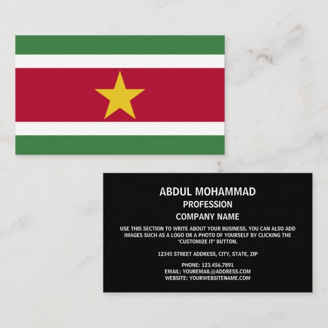 Tarjeta De Visita Bandera de Surinam, bandera de Surinam (Anverso / Reverso)