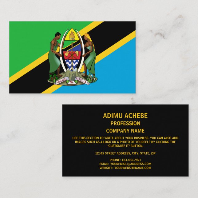 Tarjeta De Visita Bandera de Tanzania y escudo de armas, bandera de  (Anverso / Reverso)