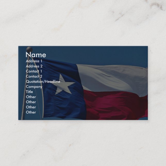 Tarjeta De Visita Bandera de Tejas (Anverso)