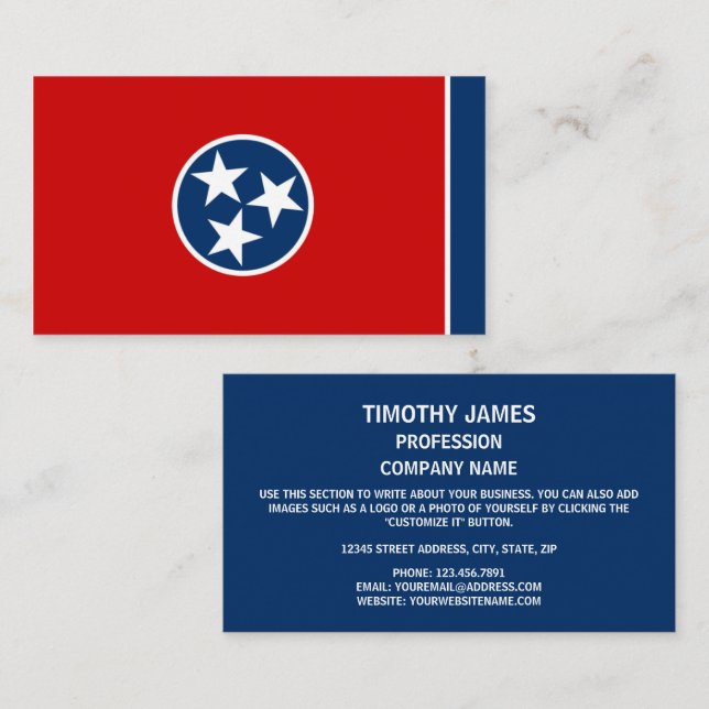 Tarjeta De Visita Bandera de Tennessean, Bandera de Tennessee (Anverso / Reverso)