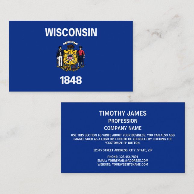 Tarjeta De Visita Bandera de Wisconsin, Bandera de Wisconsin (Anverso / Reverso)