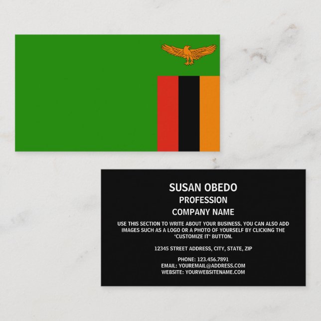 Tarjeta De Visita Bandera de Zambia, Bandera de Zambia (Anverso / Reverso)