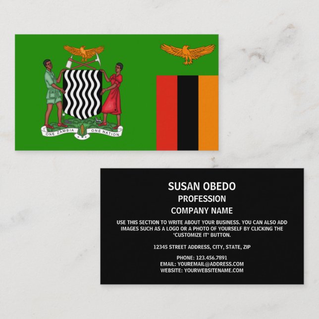 Tarjeta De Visita Bandera de Zambia y escudo de armas, bandera de Za (Anverso / Reverso)
