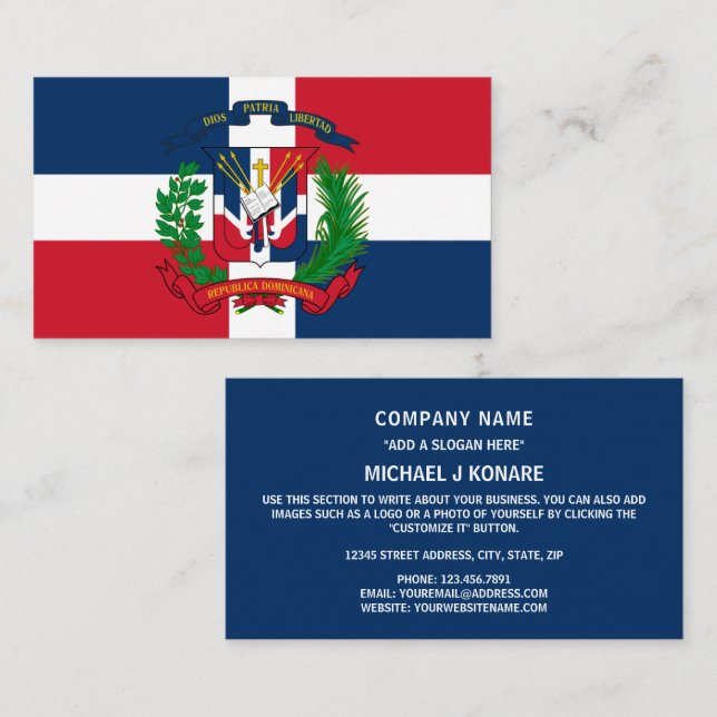 Tarjeta De Visita Bandera dominicana y escudo de armas, República Do (Anverso / Reverso)
