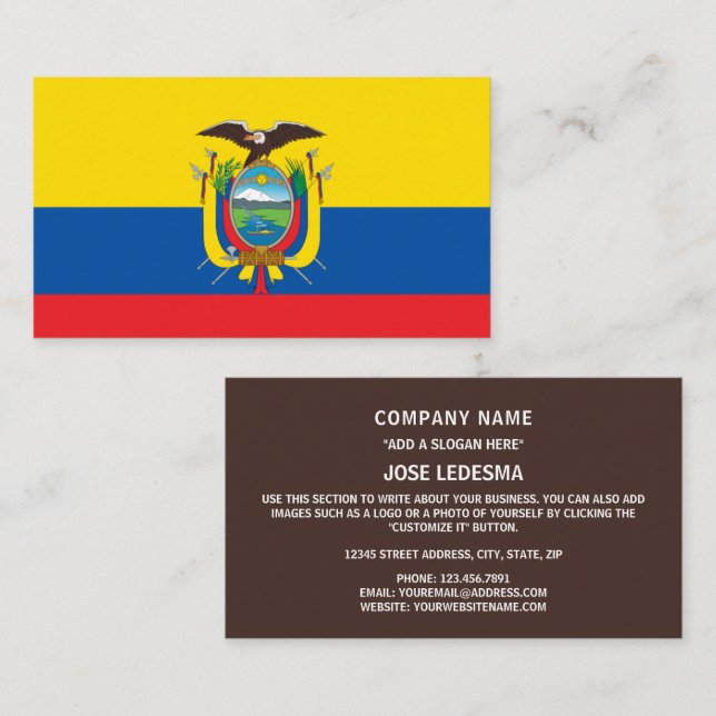 Tarjeta De Visita Bandera ecuatoriana, bandera de Ecuador (Anverso / Reverso)