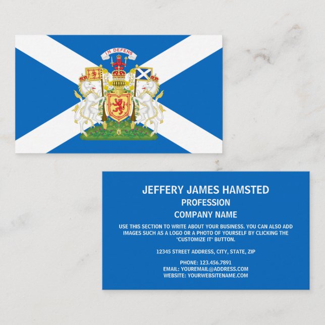 Tarjeta De Visita Bandera escocesa y escudo de armas real, Escocia (Anverso / Reverso)