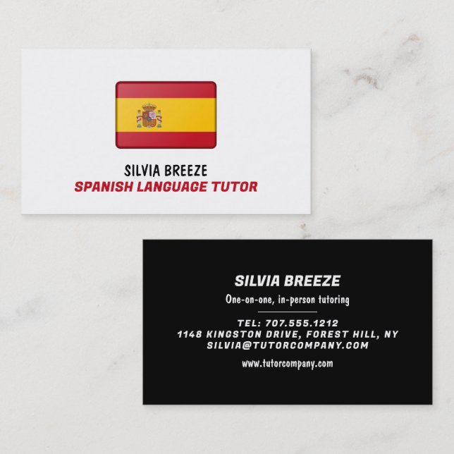 Tarjeta De Visita Bandera española, profesor de español (Anverso / Reverso)