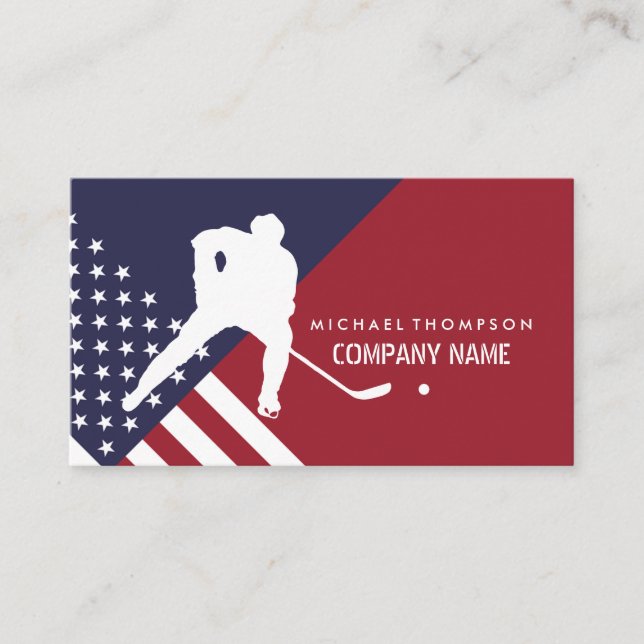 Tarjeta De Visita Bandera estadounidense, jugador de hockey, entrena (Anverso)