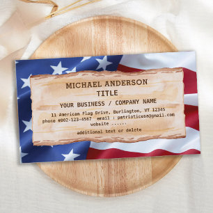 Tarjeta De Visita Bandera estadounidense Patriótica Rustica Wood USA