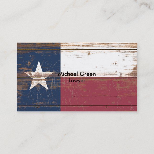 Tarjeta De Visita Bandera Estatal de Texas de madera antigua (Anverso)