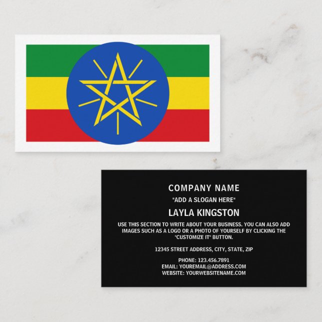 Tarjeta De Visita Bandera etíope y emblema nacional, bandera de Etio (Anverso / Reverso)
