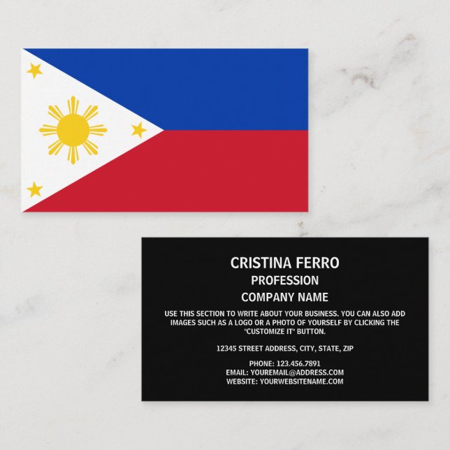 Tarjeta De Visita Bandera filipina, bandera de Filipinas (Anverso / Reverso)