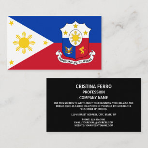 Tarjeta De Visita Bandera filipina y escudo de armas, bandera de Fil